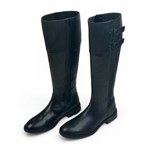 Clarks Adalynn Hope Black Leather Tall Riding Boots Womens 7M Side Zip $140